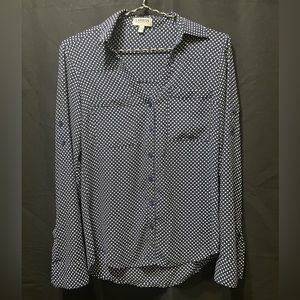 Women’s Blue Dotted Button-up Blouse (Express)